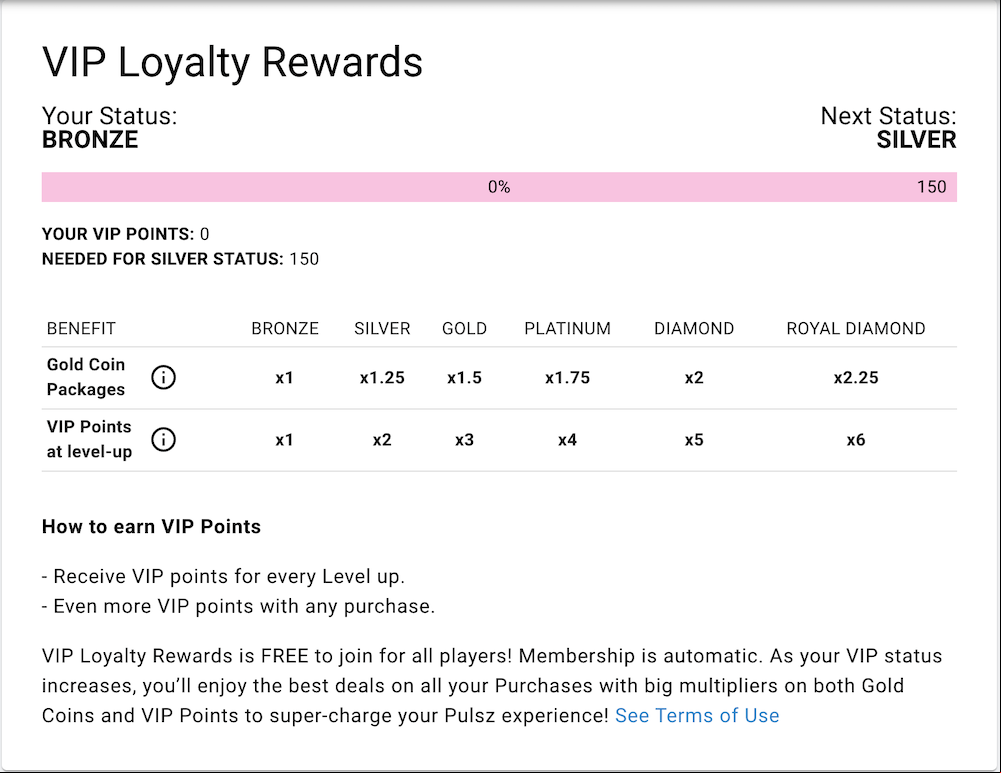 Pulsz Casino VIP Status