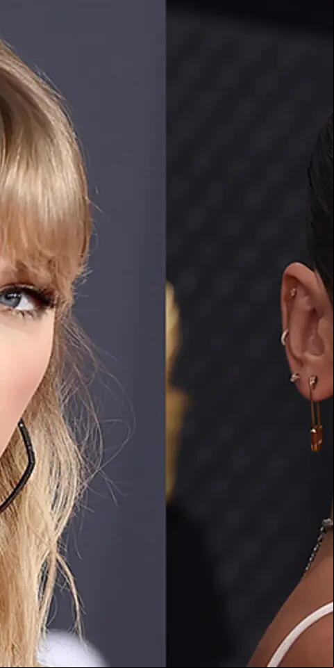 Taylor Swift, left, and Dua Lipa lead 2021 Grammy Awards betting odds.