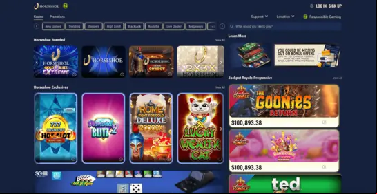 Horseshoe Online Casino Homepage Screenshot